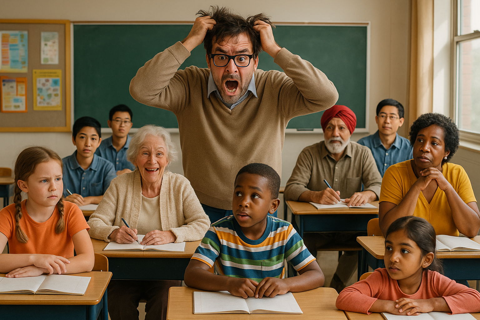 Teen males raising hand to ask question about lesson in classroom.Group of multiracial high school teenage students in class. Education concept.